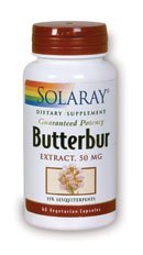 SOLARAY Butterbur Root Extract 50mg Agregat 124; Wsparcie dla zdrowych mięśni gładkich naczyń, przepływu krwi, funkcji układu oddechowego i układu moczowego