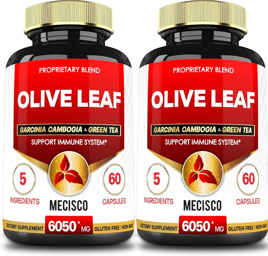 5in1 Olive Leaf Extract for 4 Miesiące 6050mg z Garcinia Cambogia, Zielona herbata, Zielona kawa i czarny pieprz - Zdrowie układu sercowo-naczyniowego, Well Being & Immune Support - 2 opakowania 60 kapsułki