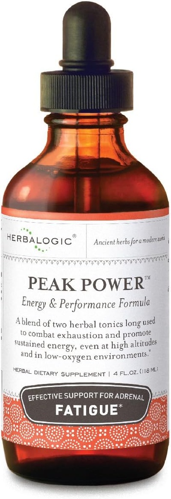 Herbalogic - Peak Power Liquid Herb Drops - Stymulant- Free Natural Energy Formula do zwalczania nadnerczy Zmęczenie i poprawić kondycję fizyczną - Zawiera American Ginseng & Astragalus - 4 Fl. Oz.