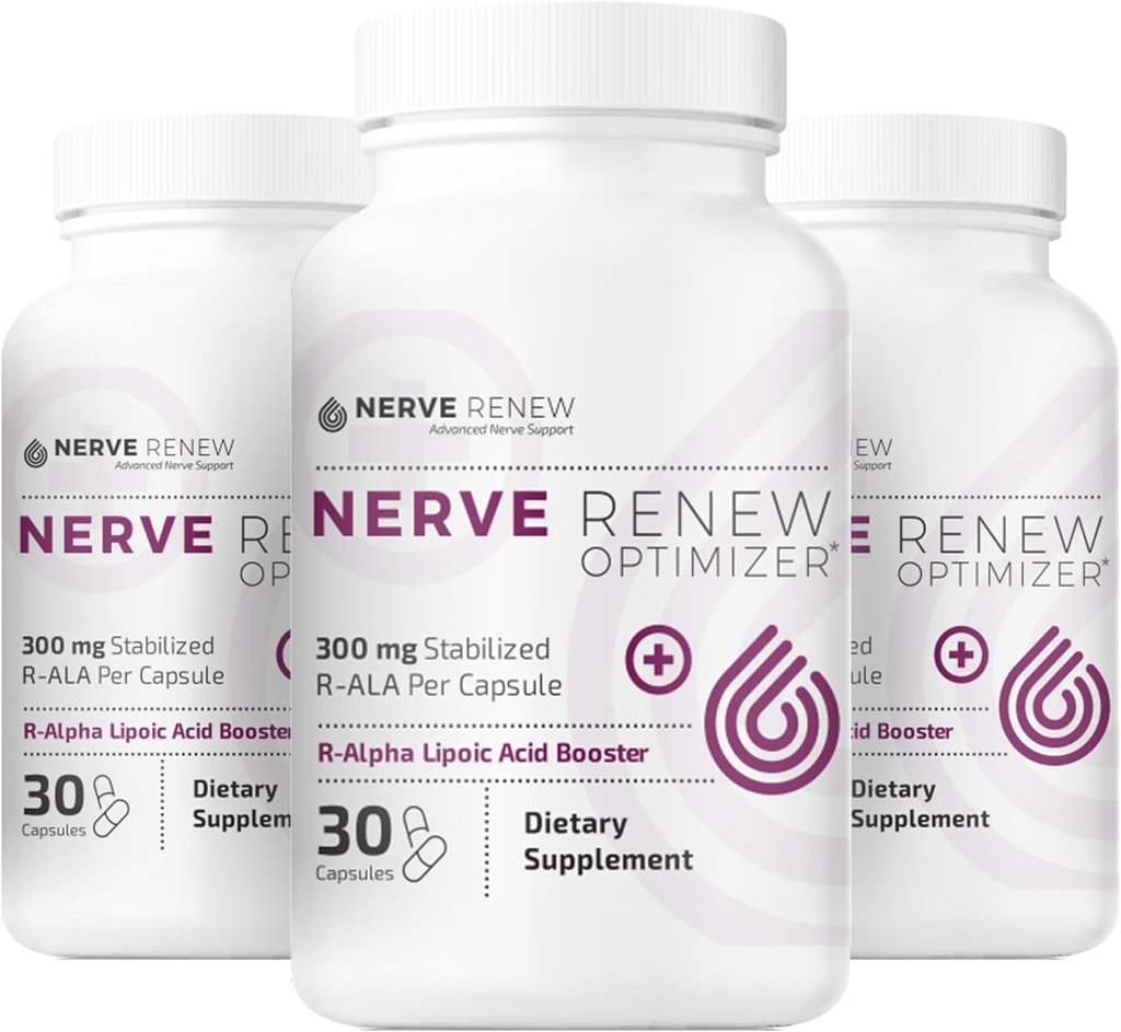 NERVE RENEW Optimizer, 3 Pack (90 kapsułek) - 300 mg stabilizowany R- Alpha kwas lipowy na kapsułkę do naturalnego Nerve Discomfort Support - Szybka absorpcja - Bezpieczne i wszystkie naturalne