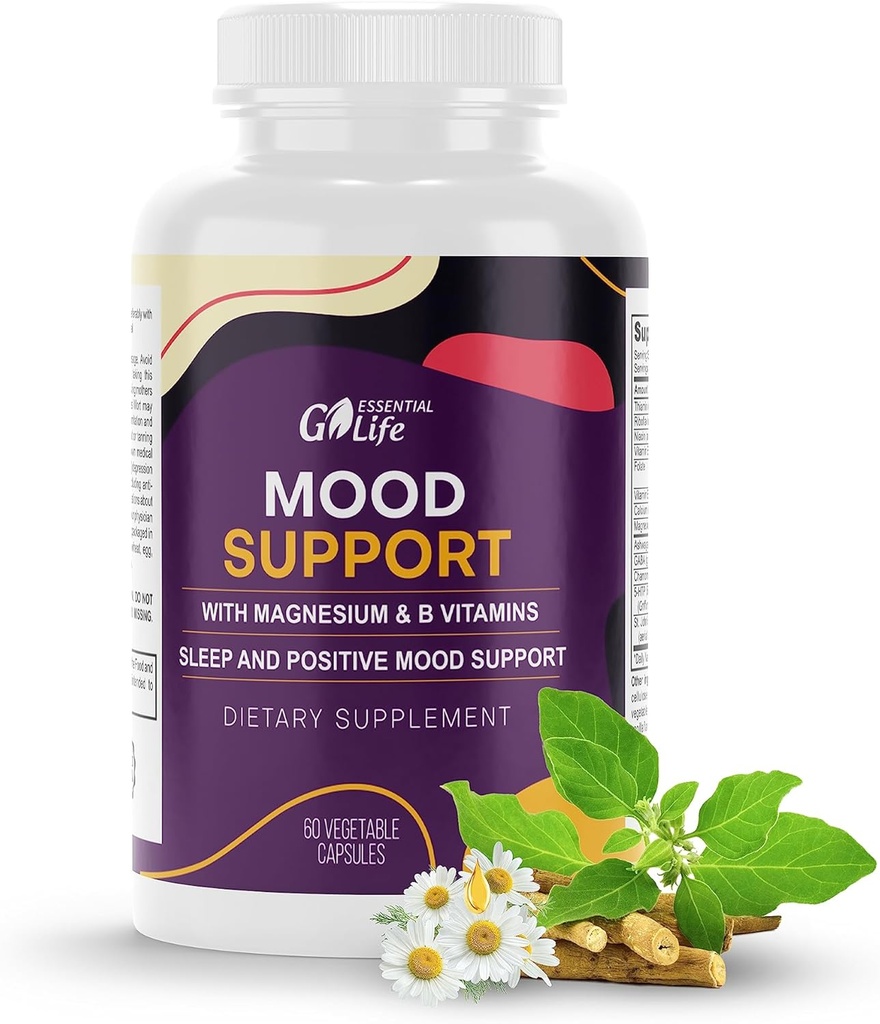 Mood Support Supplement | Calm Aid Support with Ashwagandha, GABA 5-htp, St John's Wort, Vitamin B6 and B12 for Sleep, Relaxation, and Cortisol Manager | 60 Capsules