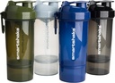Smartshake O2GO ONE 4- Pack Protein Shaker Butelka 800 ml XI124; 27 oz - Magazynowanie wliczone - Leakproof Screw- Lid - BPA Free - Unisex - Mist Gray, Army Green, Black, Navy Blue