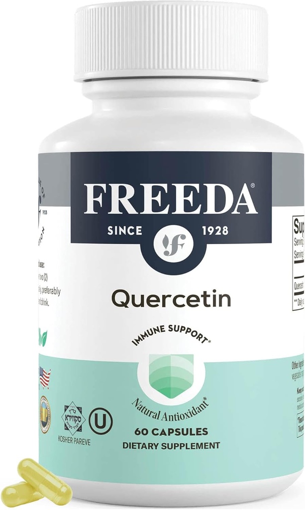 FREEDA Quercetin 500mg - Pure Quercetin Supplement for Histamine & Immune Support, Heart Health & Antioksydant Benefits - Gluten Free, Vegan Health Supplement for Adult Kosher Certified (60 kapsułki)