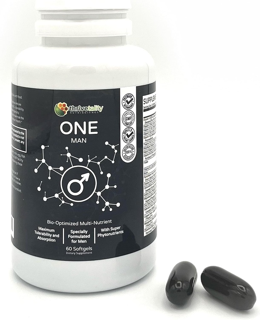 One Man Bio- Optimized Multi- Nutricent by Thrivetality India 124; Men 's Multivitamine Index 124; # 1 Medician Complicated Amend124; Clinically Proven Advanced 124; Max Tolerability & Absorption Advanced 124; Super Antioksydant Phytonutrients