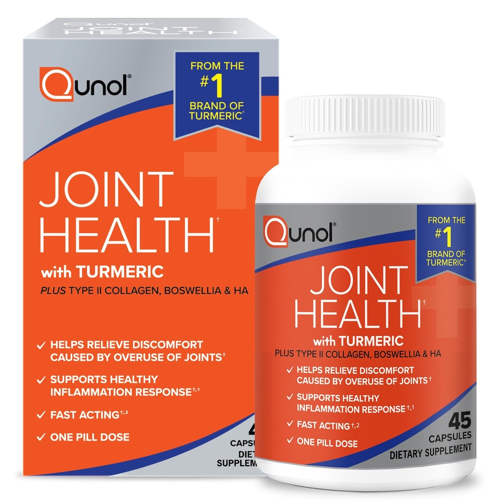 Qunol 5- in-1 Joint Supplement Supplement Supplement, Szybkie działanie, Jedna dawka leku, Wsparcie zdrowej odpowiedzi zapalnej i dyskomfortu spowodowanego nadmiernym wykorzystaniem połączeń, Alternatywa dla Glukozaminy Chondroitin MSM, 45