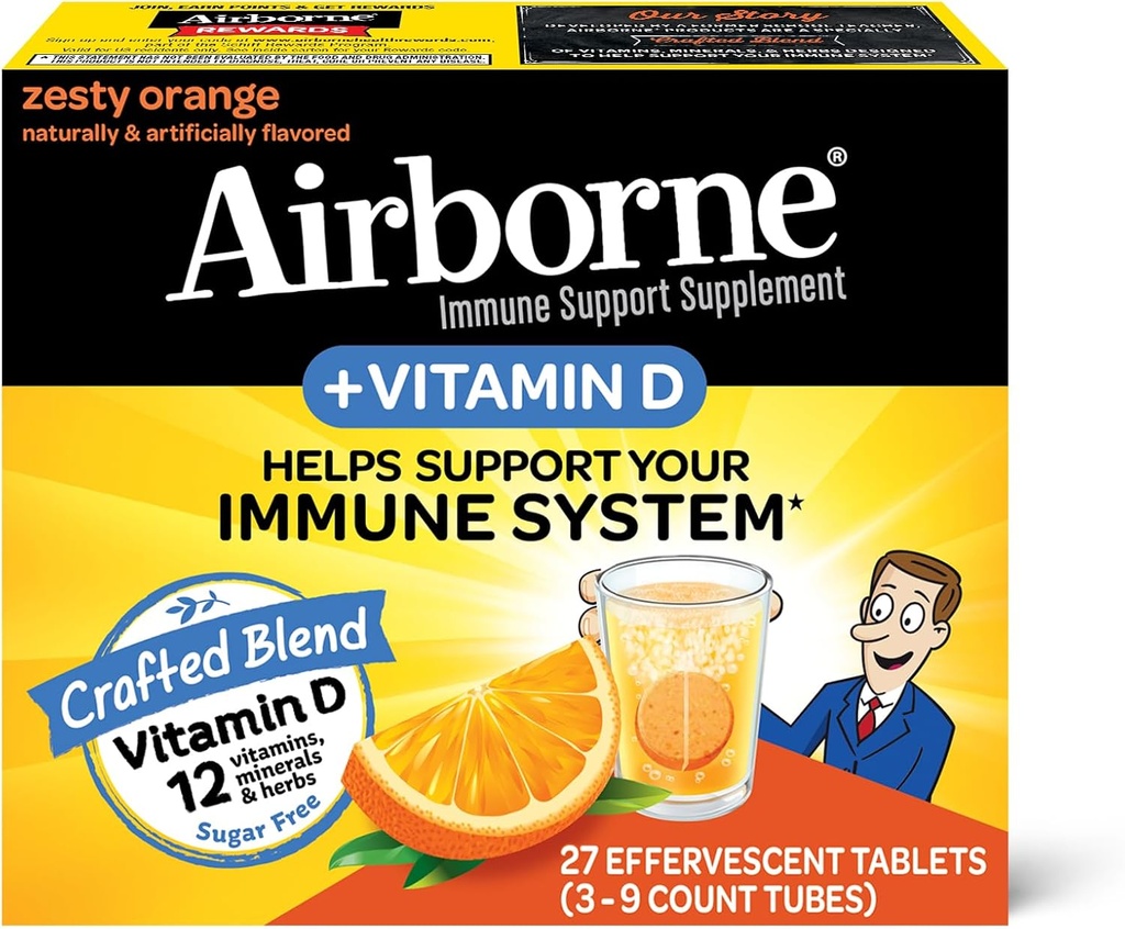 Witamina C 750mg z tabletkami effermusującymi cynku, suplement wsparcia immunologicznego z mocnymi antyoksydantami witamin A C D3 & E - 27 Fizzy Drink Tablets, Zesty Orange Flavor