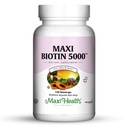 Maxi Health Biotin 5000 µg - Włosy Skóra i paznokcie Witaminy dla kobiet i mężczyzn - Wysokiej mocy witamina B7 Suplement do włosów wzrost, silne paznokcie i zdrowa skóra - Kosher, Lekarz suplement - 120 kapsułki