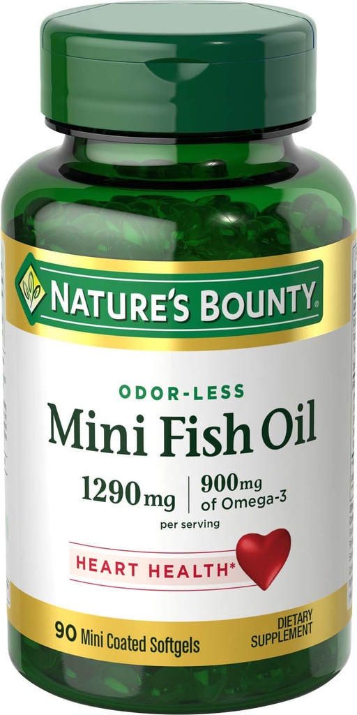 Nature 's Bounty Mini Fish Oil Softgels, Burpless Fish Oil Omega 3 Suplementy, Wspomaga Heart Health, 90 Softgels (Pack of 1)