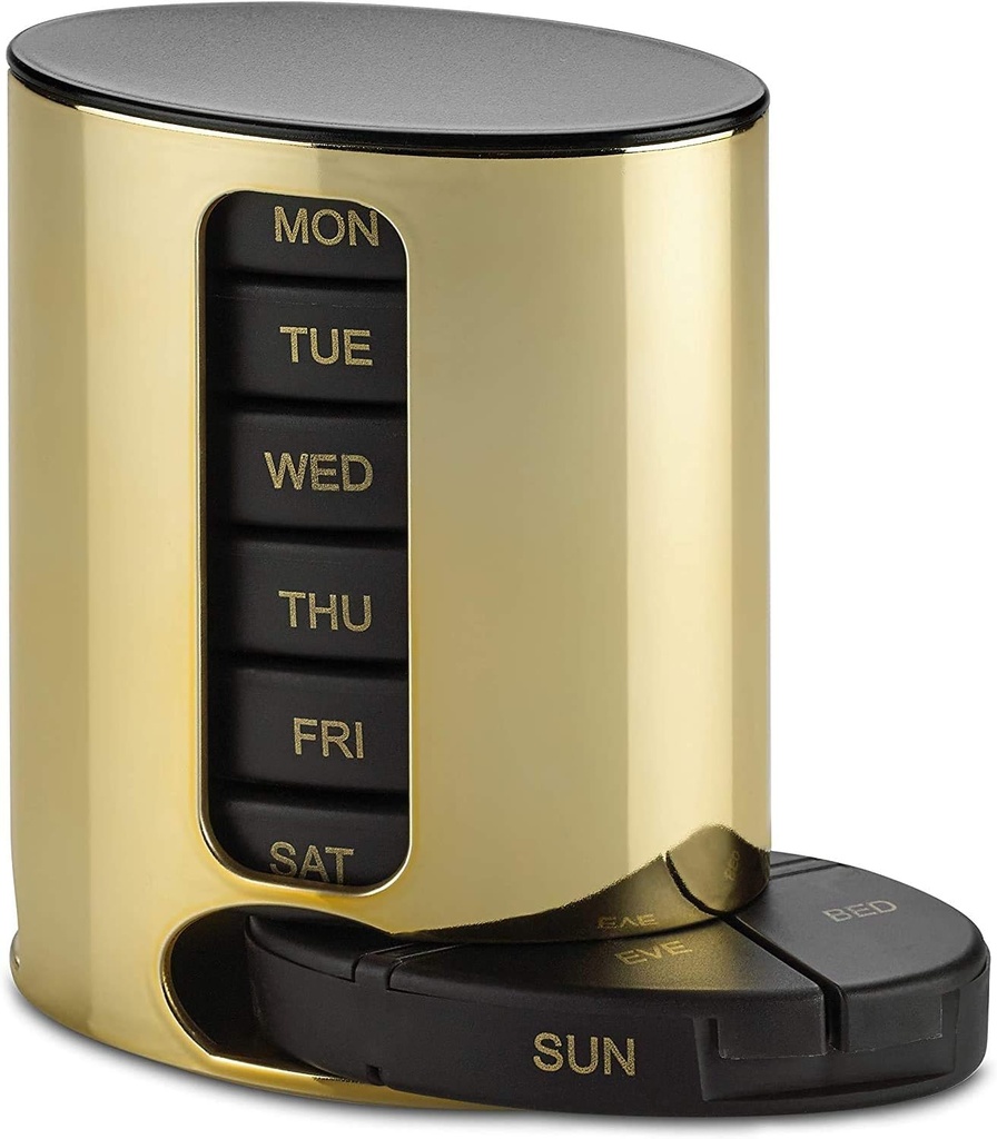Daily Pill Organizer - (4 razy dziennie) Stackable Medication Reminder - Premium Weekly AM / PM Pill Box z 7 Daily Stackable Trays and Medicine Organizer for Vitamin, Fish Oils and Supplements, Złoto