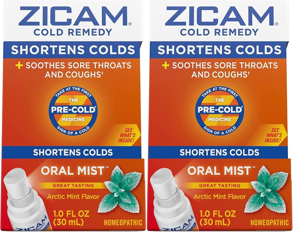 Zicam Cold Remedy Cynk Arctic Mint Oral Mist, 1 unce (Opakowanie po 2)
