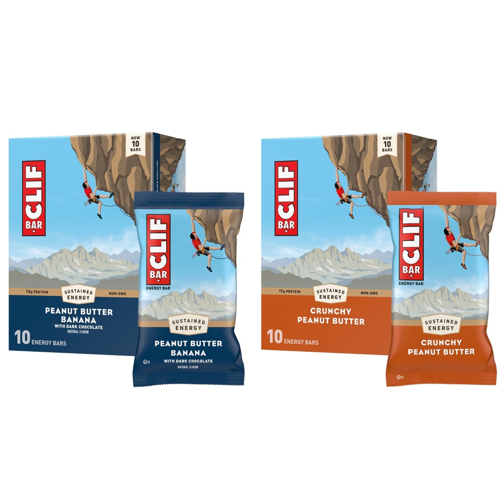 CLIF BAR - Bary białka energetycznego - Chrupiące masło orzechowe i masło orzechowe banana z ciemną czekoladą - Pakiet odmian - Made with Organic Oats - Energy Bars - Non-GMO - (20 Pack)