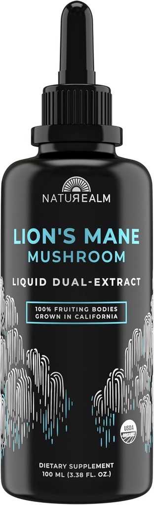 Natudeme Lion 's Mane Mushroom Liquid Tincture Supplement - Focus, Memory & Brain Health, Vegan, Non-GMO - Organic Fruiting Ciała, 2 Month Supply