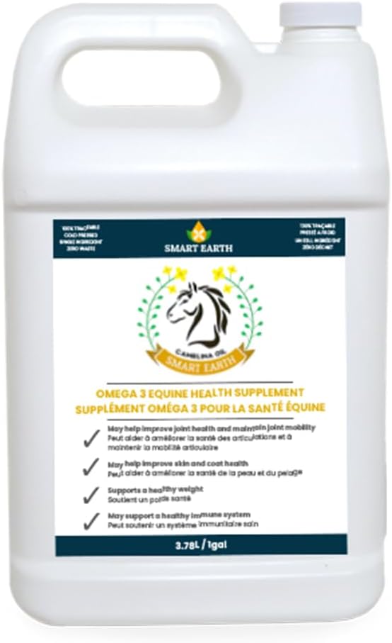 100% Czysty olej Camelina dla koni - Omega 3 & witamina E bogaty suplement do płaszcza, kopyt, artretyzm, joints, Weight Gain & Wrzodzenia - Fałszywy olej lniany wyprodukowany w Kanadzie przez Smart Earth, 1gal.