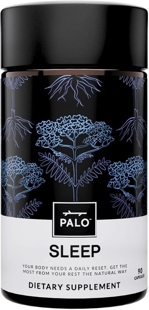 PALO Sleep & Stress Support - Melatonine- Free Vegan Suplement z organicznym Valerian Root, L- Theanine, Magnezu, Rumianku, Lemon Balm & Passionflower - 90 Kapsułki