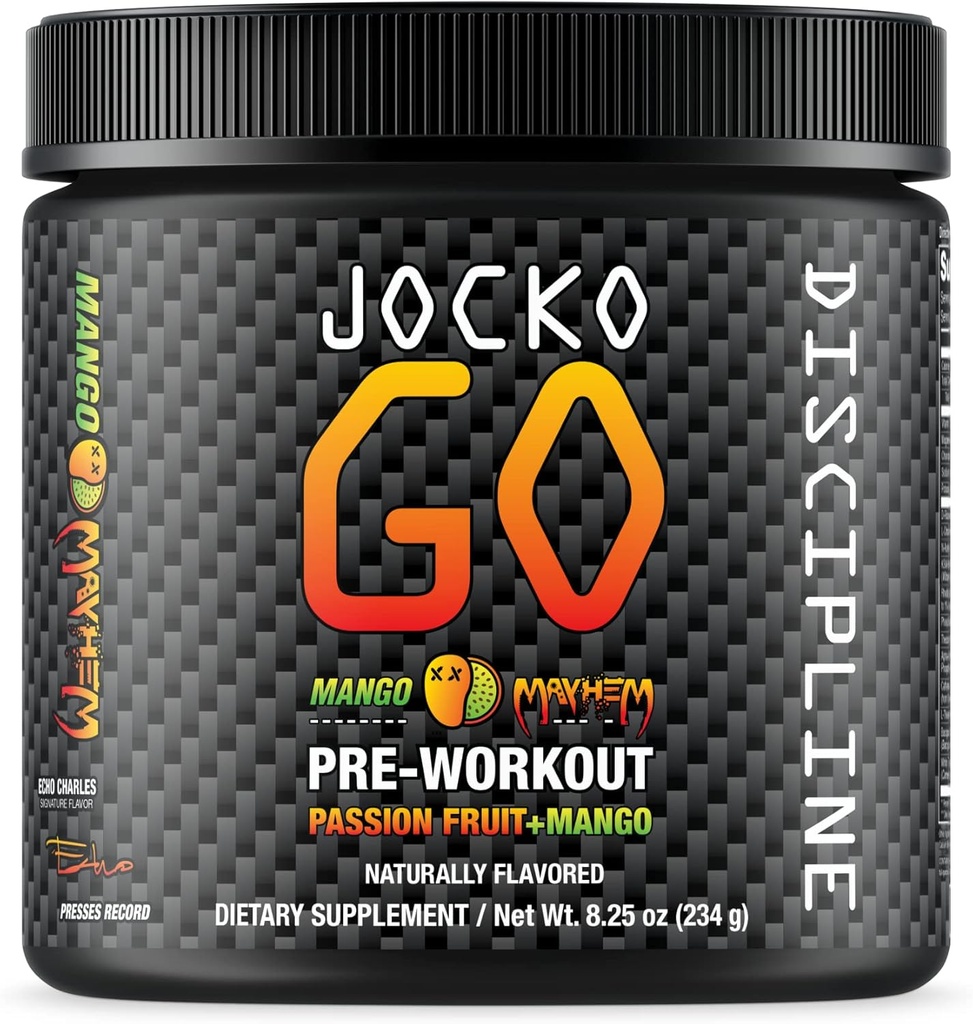 Jocko Paliwo Pre Workout Powder z L- Citrulline, Nootropic & Kofeina dla Endurance & Stamina - Keto, Low Sugar Blend for Distance Running, Jazda na rowerze, Jiu Jitsu - 30 Sług (Mango)