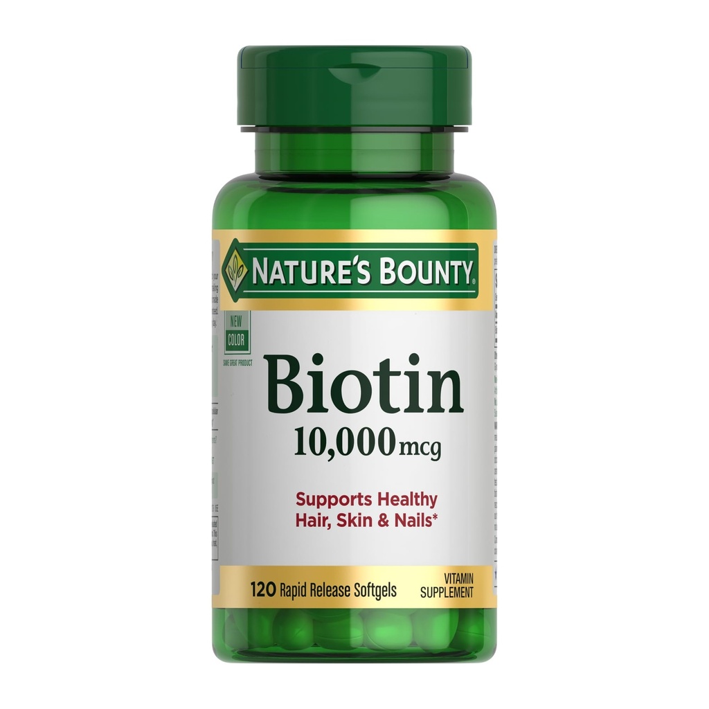 Bounty Biotin Włosy Skóra i paznokcie Witaminy, Wspiera zdrowe włosy, Skóra i paznokcie, 10 000 µg, 120 Softgels (Opakowanie po 1)