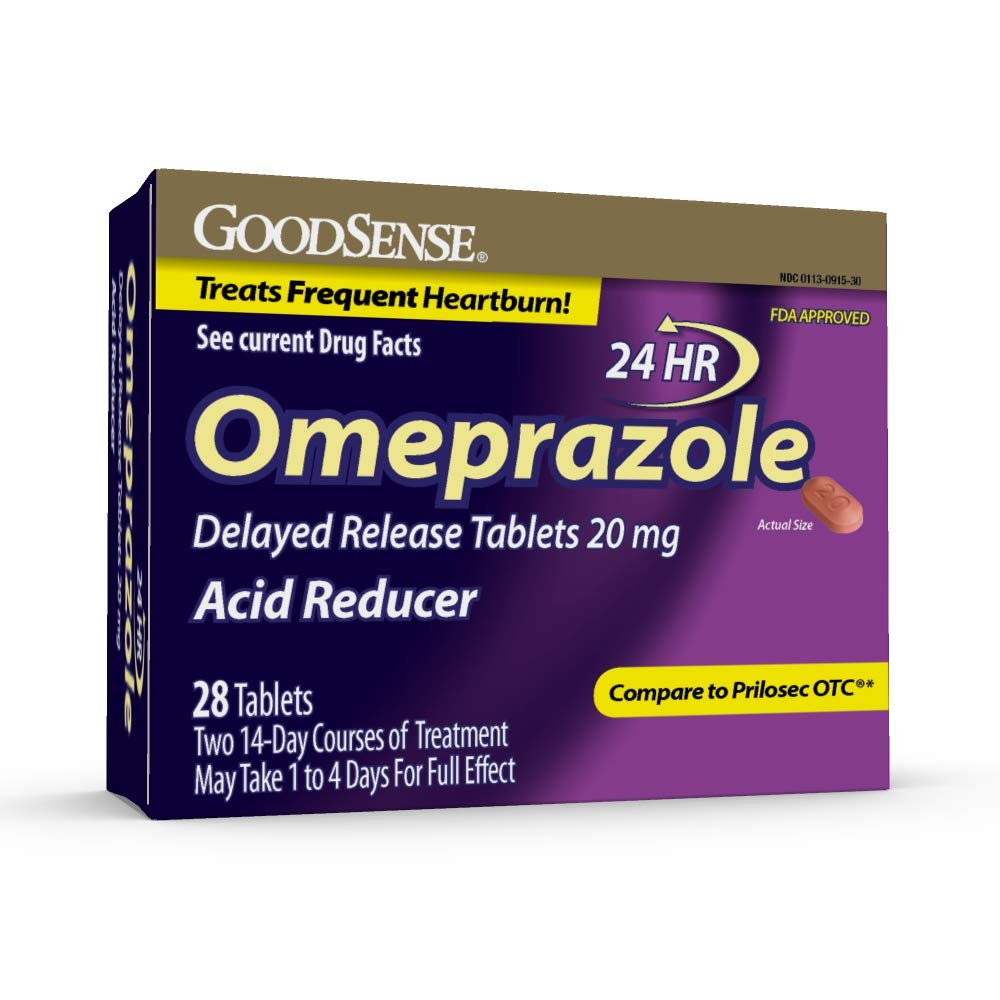 GoodSense Omeprazol Opóźnione uwalnianie tabletki 20 mg, Reduktor kwasowy, Zabiegi Częste Heartburn, 28 Count