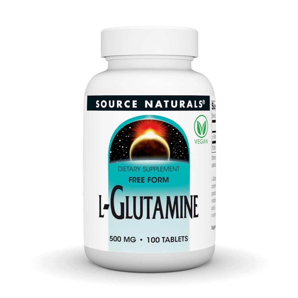 Źródło Naturals L- glutamina, wolna postać Amino Acid, który wspomaga energię metaboliczną *, 500mg - 100 tabletek