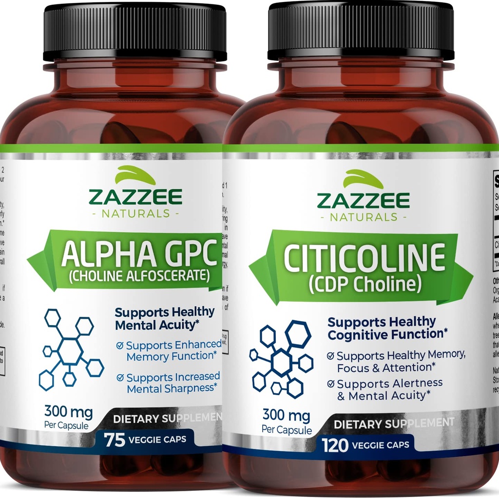 Zazzee Citicoline CDP Cholina Kapsułki i Alfa GPC Cholina Kapsułki