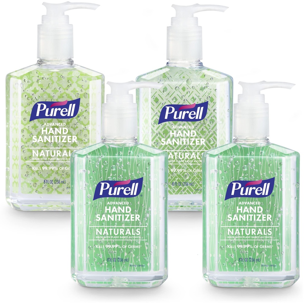 PURELL Advanced Hand Sanitizer Naturals with Plant Based Alcohol, Citrus Scent, 8 fl oz Pompa Bottle (Pack of 4) - 9626- 06- ECDECO