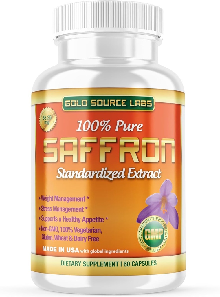 Saffron Extract Supplement - 88,25 mg kapsułki ze standaryzowanymi .3% Safranal Extract Plus Pure Saffron Powder, 60 Maksymalna moc tabletki wegetariańskie - Premium Appetite i Eye Supplement