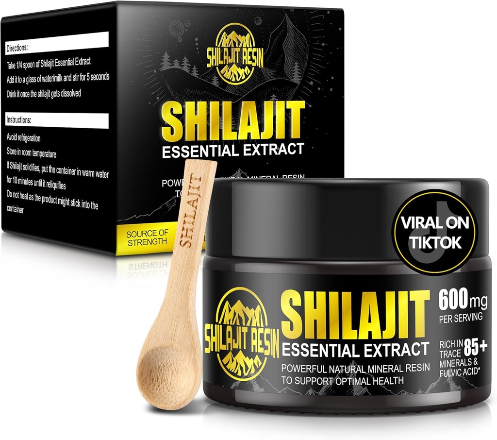 Shilajit Pure Himalayan Organic Shilajit Resin - Gold Grade 100% Shilajit z 85 + Ślad minerałów i kwasu Fulvic dla Focus & Energy, Immunitet, 50 Grams