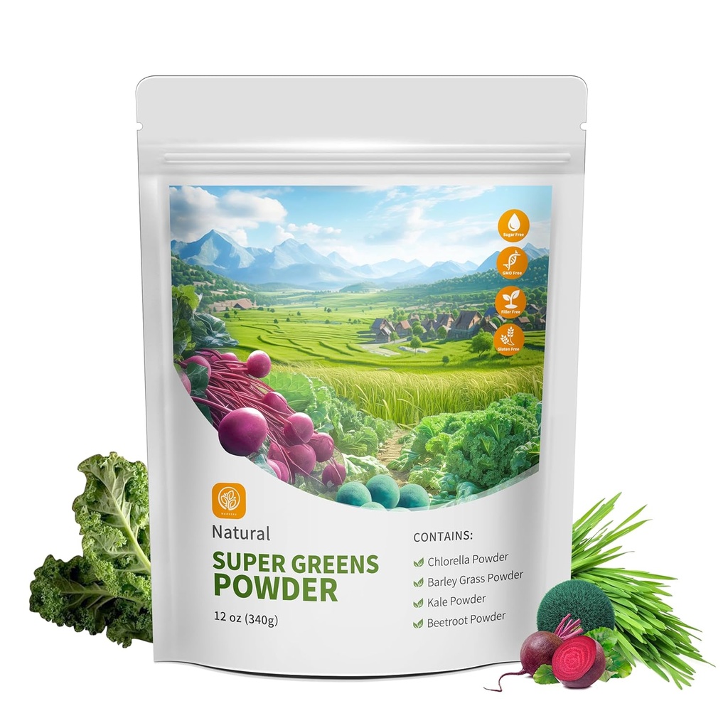 Hudetex Zielony proszek Superfood do wsparcia immunologicznego z 12 Oz Zielone Proszek Smoothie Mix z Chlorella, Barley Grass, Kale & Buraka Smoothie Booster, Chlorophyll dostarczania Zielonych.