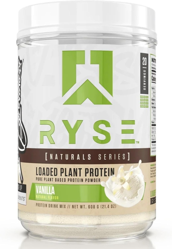 RYSE Wczytane białko roślinne - Wanilia - 20g naturalnego białka roślinnego pochodzenia roślinnego w proszku z grochu, chickpea i ryżu jęczmiennego - bez sztucznych kolorów, aromatów lub słodzików - 20 Słupki