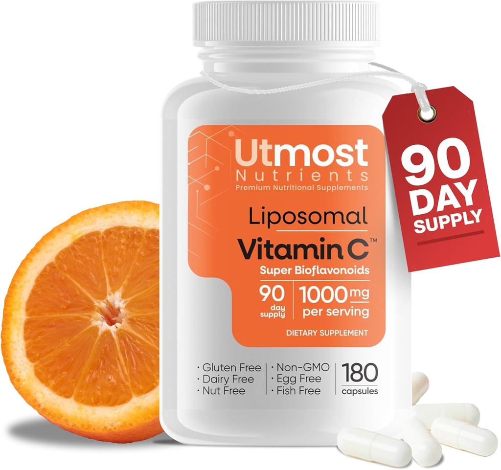 Witamina liposomalna C - 1000MG VIT C & 100MG Super Bioflavonoid Complex for Enhanced Wellness Wellness 124; Suplement przeciwutleniający z naturalnymi surowcami dla dorosłych 124; Zaawansowane wsparcie 124; Nie-GMO (180 kapsułek)