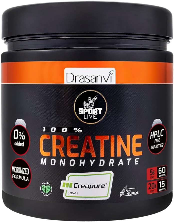DRASANVI Sport Live 10.58 Ounce Kreatywny jednowodny proszek - wzmacnia i zwiększa mięśnie - Bez alergenów - Neutralny aromat - Czysty i skuteczny skład