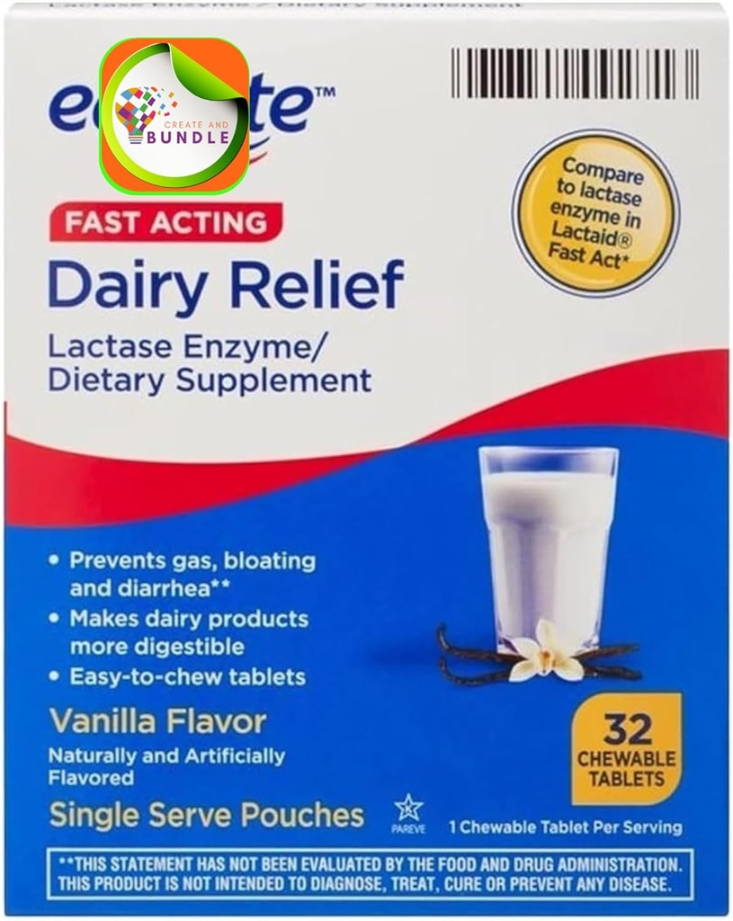 Wyrównaj szybko działającą laktazę mleczną Enzymy Suplement diety Vanilla Flavor żucia Tablety 32 Licznik (Opakowanie po 1) + KreatywandBundle Sticker