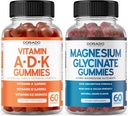 ADK Gummies Witamina D3 K2 (60 Count) Suplement z D & K- 10 Vegan Suplement Malina Flavor - Magnezu Glycinate (60 Count) - Glycinate Gummies dla dorosłych - Nie GMO, Wegan & Made in USA