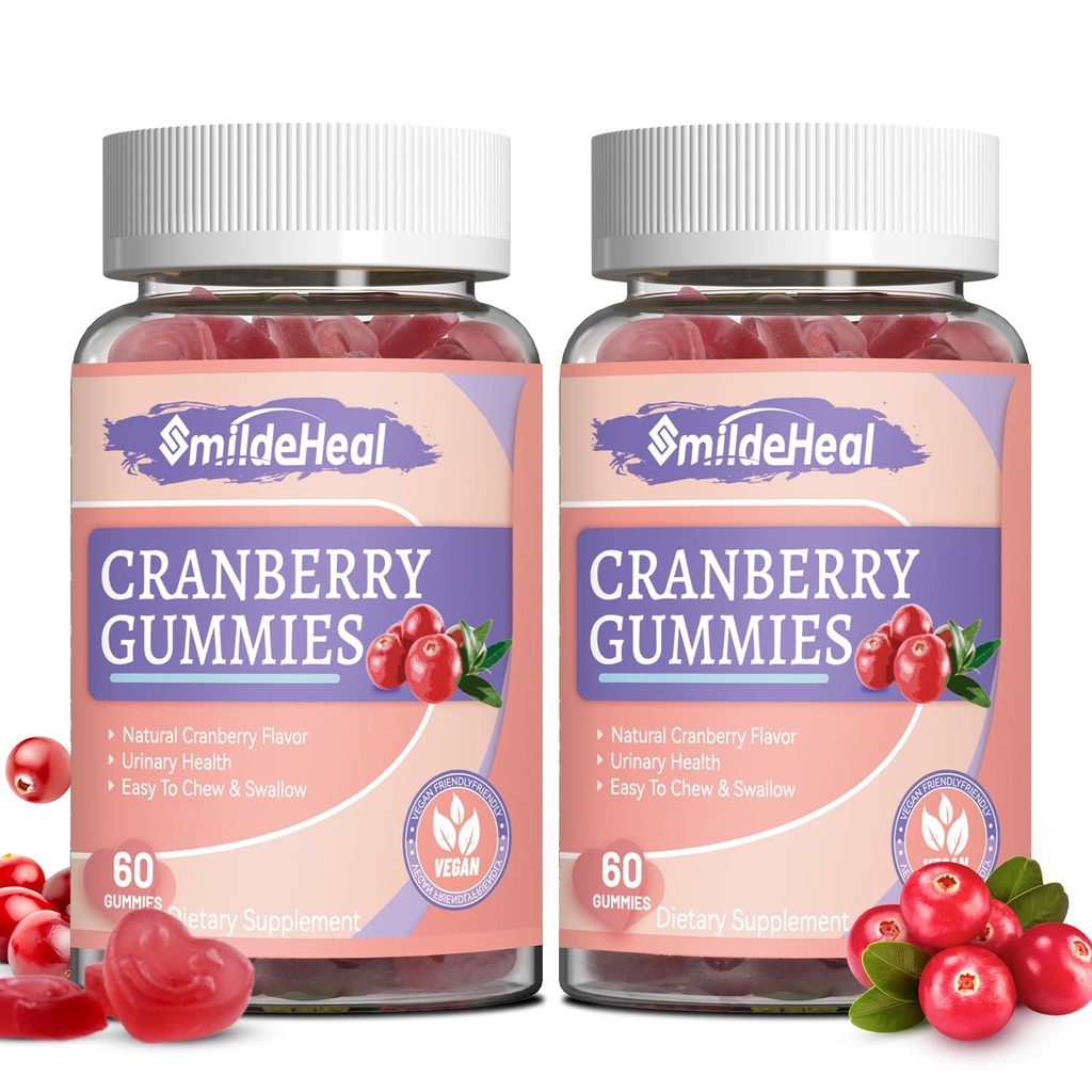 Żurawinowe gumki 1000mg, Żurawinowe suplementy dla kobiet, z D- Mannose 250mg, Womens Probiotic Gummies, Urynary Tract Health, Żurawinowy Flavor, NO GMO, 60 Count (Pack of 2)