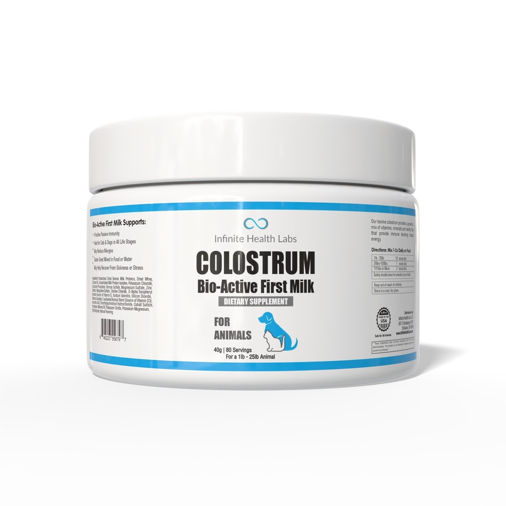Bio- Aktywny kolostrum bydła dla psów, kotów, szczeniąt, kociaków i zwierząt domowych - Codzienne Colostrum Powder Supplement 40g (80 Słupki)
