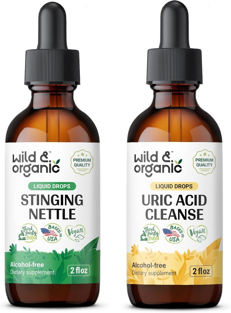 Wild & Organic Stinging Nettle Root Tincture 2 fl oz & Kwas moczowy Cleanse Tincture 2 fl oz