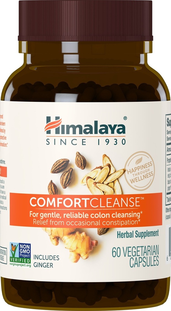 Himalaya ComfortCleanse dla Detox i łagodny Colon Cleanse & Okazjonalne zaparcia, Wegetarianin, 500 mg, 60 Kapsułki, 1 Miesiąc dostaw