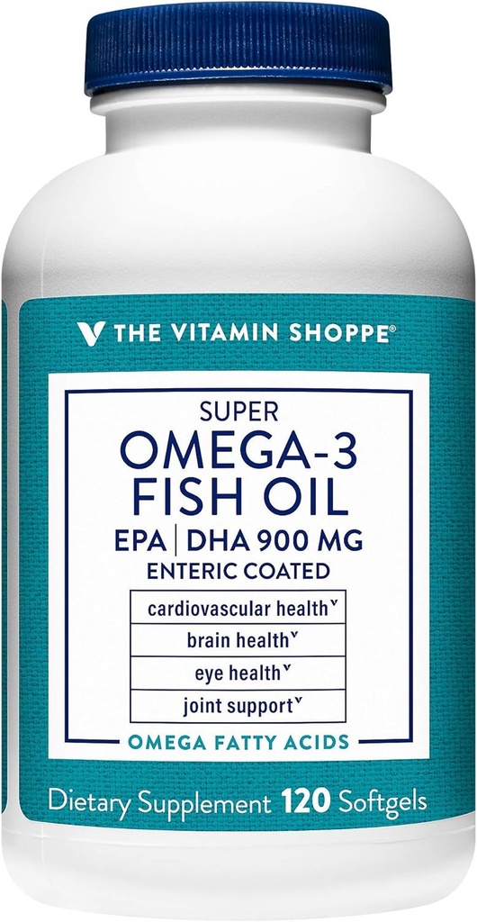 Witamina Shoppe Omega 3 Olej rybny 1290mg, EPA 735mg i DHA 165mg, Czystość zakładana, Molekularnie Distilled do wspierania układu krążenia, stawów i zdrowia mózgu (120 Softgels)