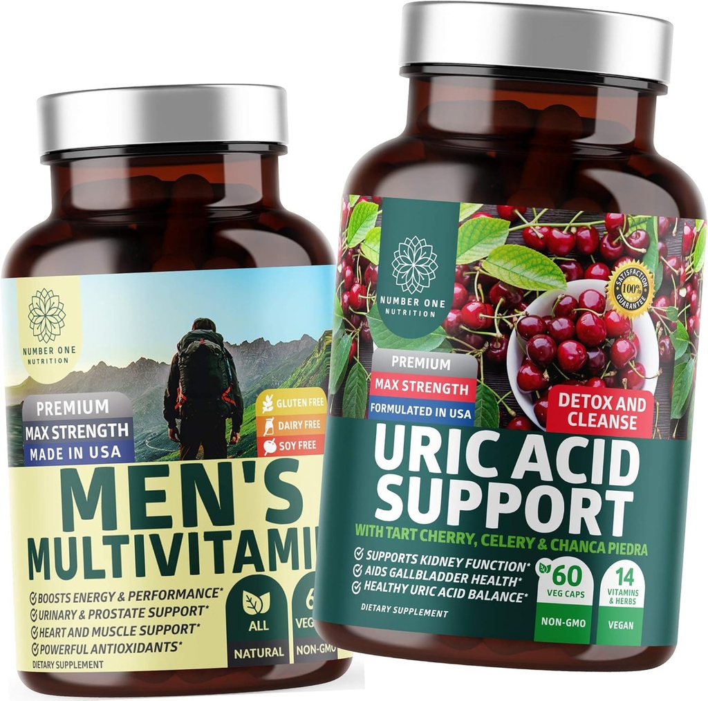 Number One Nutrition N1N Premium Acid Acid Support and Men 's Multivitamin, All Natural Supplements to Support Energy Levels, Prostate Health and Urnary Tract Functions, 2 Pack Bundle