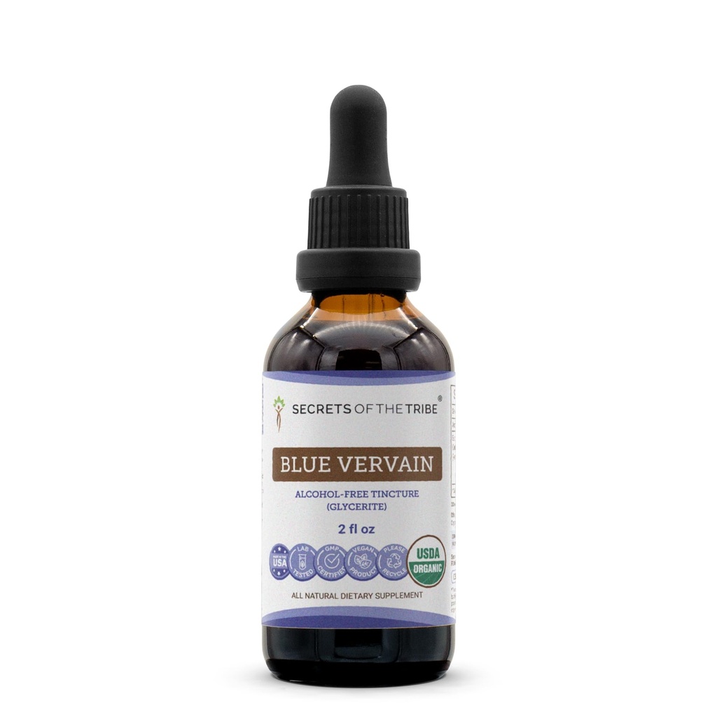 Secrets of the Tribe Blue Vervain USDA Organic Equipment 124; Alcohol- Free Extract, High- Potency Herbal Drops Birth124; Made from 100% Certified Organic Blue Vervain (Verbena Hastata) Dried Herb (2 oz)