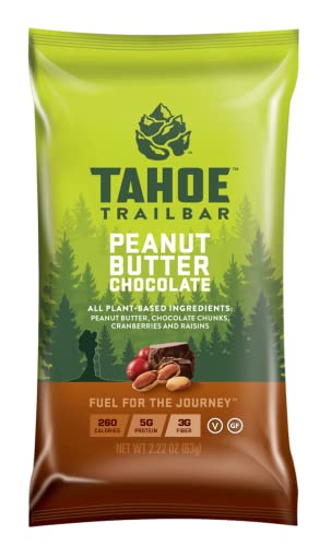 Tahoe Trail Bar, Plant- based Natural Energy Bar (2.22 Ounce Protein Bar, 12 Count) Wysokie białko non-GMO, Gluten- Free, Wegan zdrowe przekąski - Masło orzechowe czekolada