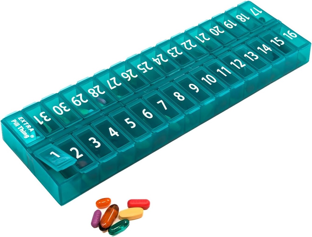 W trakcie - a dzień Miesięczny Pill Organizator Usuwalny Lid dla Easy Loading - Duży Commune Pill Box Leki dla całego miesiąca Plus a Commune for Extra Pills BPA Free