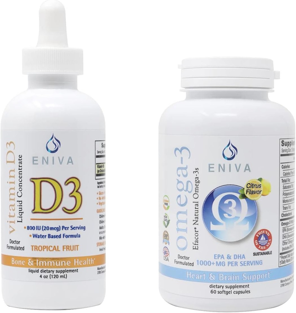 Eniva Omega 3 Premium Fish Oil High EPA / DHA i płynna witamina D3 (120 ml) Lekarz przygotowany do szybkiego wchłaniania