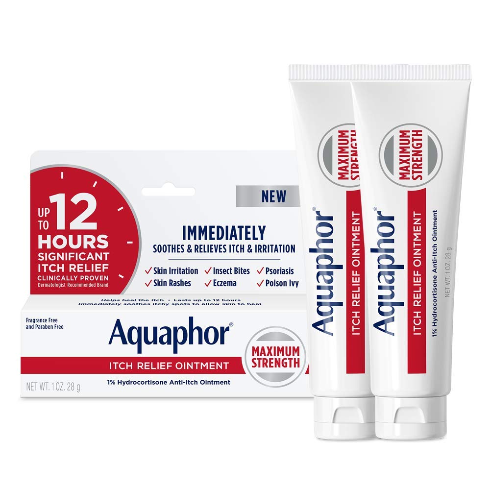 Aquaphor Itch Relief Ointment, 1% Hydrokortyzon Anti Itch Skin Ointment, 1 Oz Tube, 2 opakowania