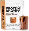 Czysty Prosty Proszek z białka serwatki, Czekoladowy Masło Peanut Flavor Naturalny Sweetened, 100% Proszek z białka karmionego trawą z digestive Enzymes & No Sztuczne składniki, Gluten Free, 30 Słupki