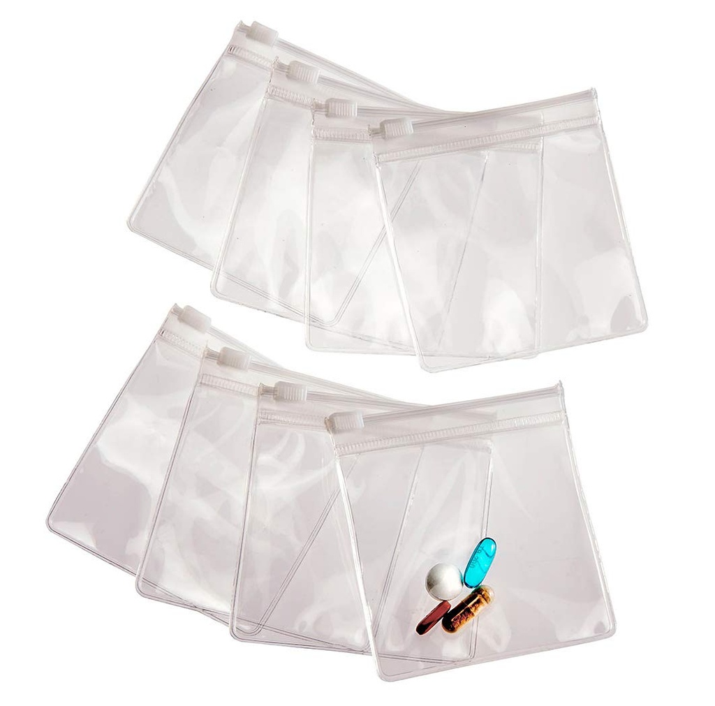 Płynne torby Trip Pill na podróż - 8 wielokrotnego użytku certyfikowane jedzenie Stopień Zip Top Pill Pouches for Medicine, Witaminy, przekąski i akcesoria - Większe 3.25 x 3.5 Rozmiar