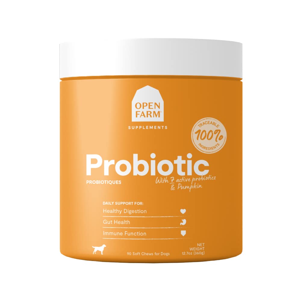 Open Farm Probiotic Chews, Dog Supplement, Dog Vitamin, Wspiera Normalne Flora i Movel Ruchu za pomocą Traceable i Vet- Zatwierdzone Składniki, 12.7 oz, 90 Count