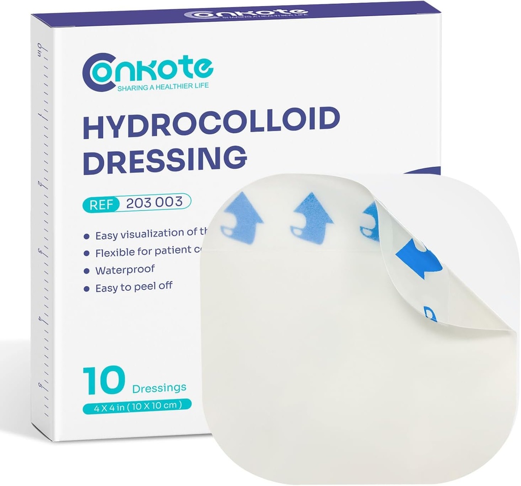 Conkote Hydrocoloid Range Dressing 4 "x 4", Sterylne cienkie plastry przylepne, pudełko po 10 opatrunków