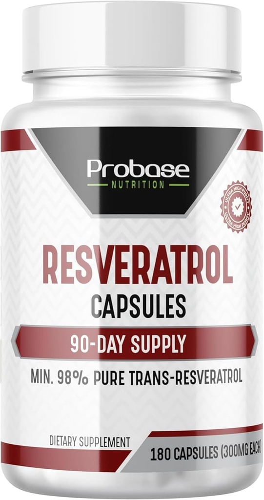 High Potency Resveratrol Capsules Over 98 Percent Trans Resveratrol Antioxidant and Healthy Aging 90 Day Supply 180 Capsules
