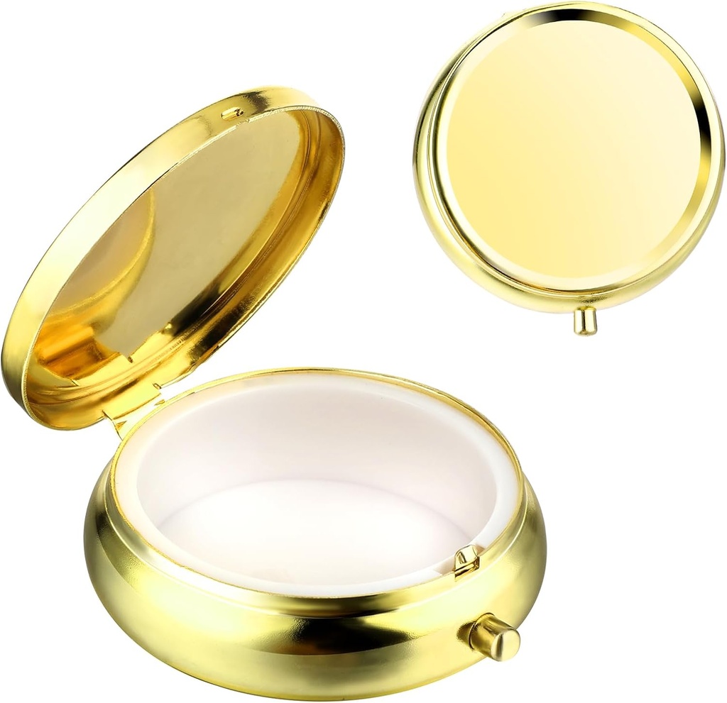 Sibba Przenośny pióro lekarskie Case, Podróże wielofunkcyjne Moisture Pill Box for Purse & Pocket, Cute Metal Medicine Pill Organizer Box dla witamin, Olej rybny i suplementy (Złoty)