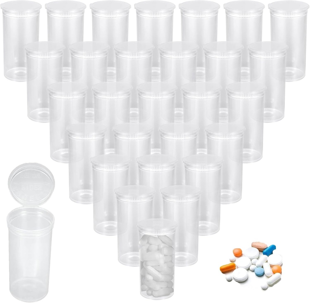 100szt. Fiolka z tworzywa sztucznego Puste recepty, 13 Butelki z proszkiem do odsysania, wodoszczelne butelki z natryskowym łączem z Pop Top Caps Medicine Container for Pills, Rzemiosła, Cukierki, Suplementy i więcej